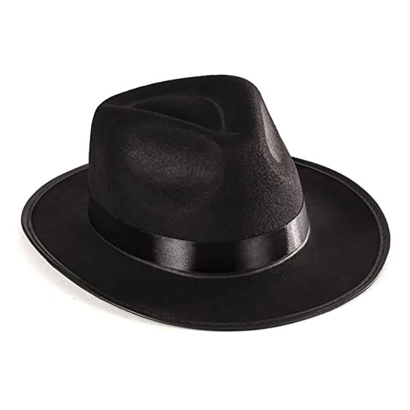 Men Cowboy Hat, Vintage Wide Brim Ribbon Jazz Hat Western Cap Party Hat for Cocktail