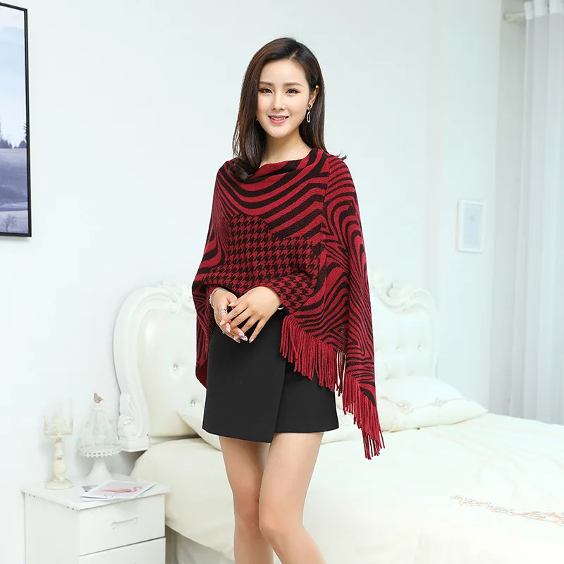2022 Spring Autumn New Pullover Cloak Women Shawl Printed Zebra Pattern Cloak Blouse Fashion Coat Poncho Capes Wine Red spring autumn new european american color grid pattern travel warm imitation cashmere shawl cloak printed scarf green