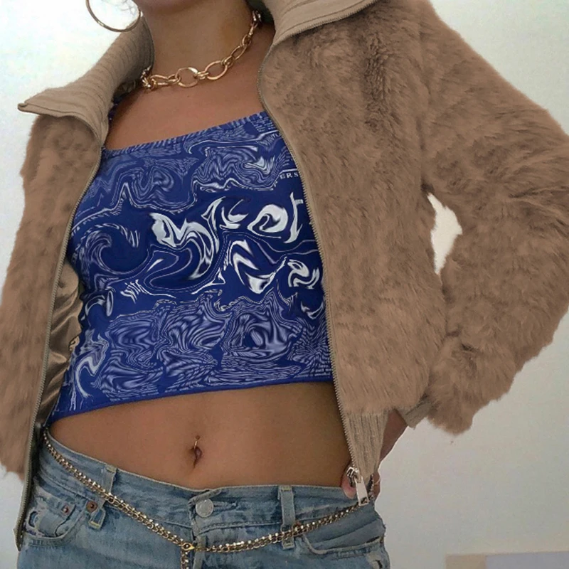 Y2k Fur Thicken Jackets Brown Warm Cropped Coat Autumn Winter Zipper Harajuku Overcoat Women Cute Casual Outwear 90s E Girl