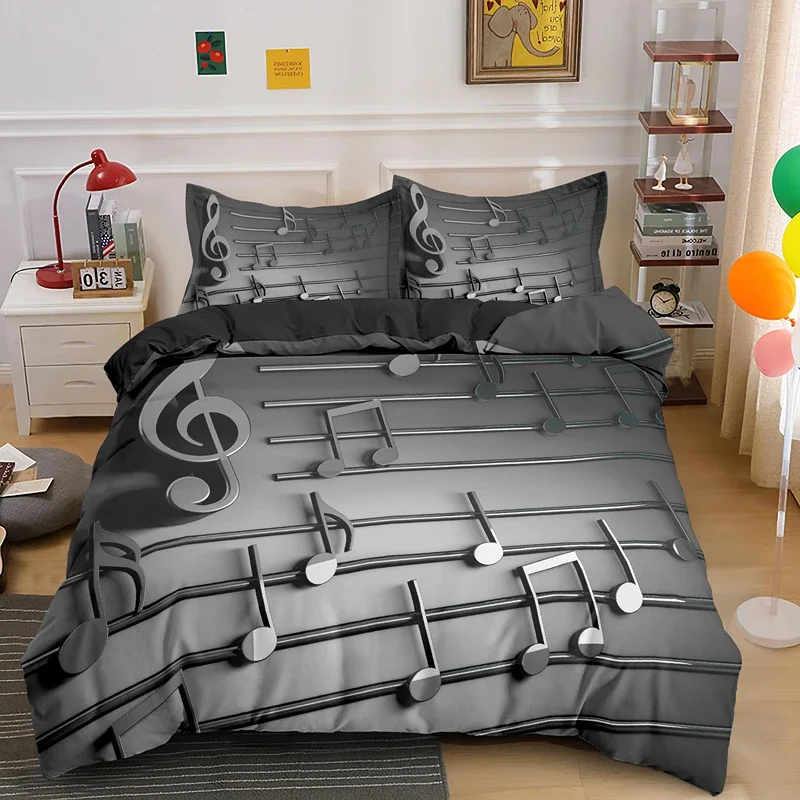 Musical Note Bedding Set 3pcs Music Theme Quilt Cover King/Queen Size Fashionable Psychedelic Soft Duvet Cover With Pillowcase