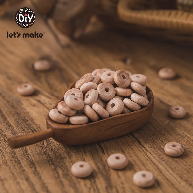 Lassen Sie uns 50 stücke 10mm Buche Abakus Perlen Holz Perlen Halskette DIY Lebensmittel qualität Baby Beißring Perlen Nippel Kette Zubehör machen – Detail 5