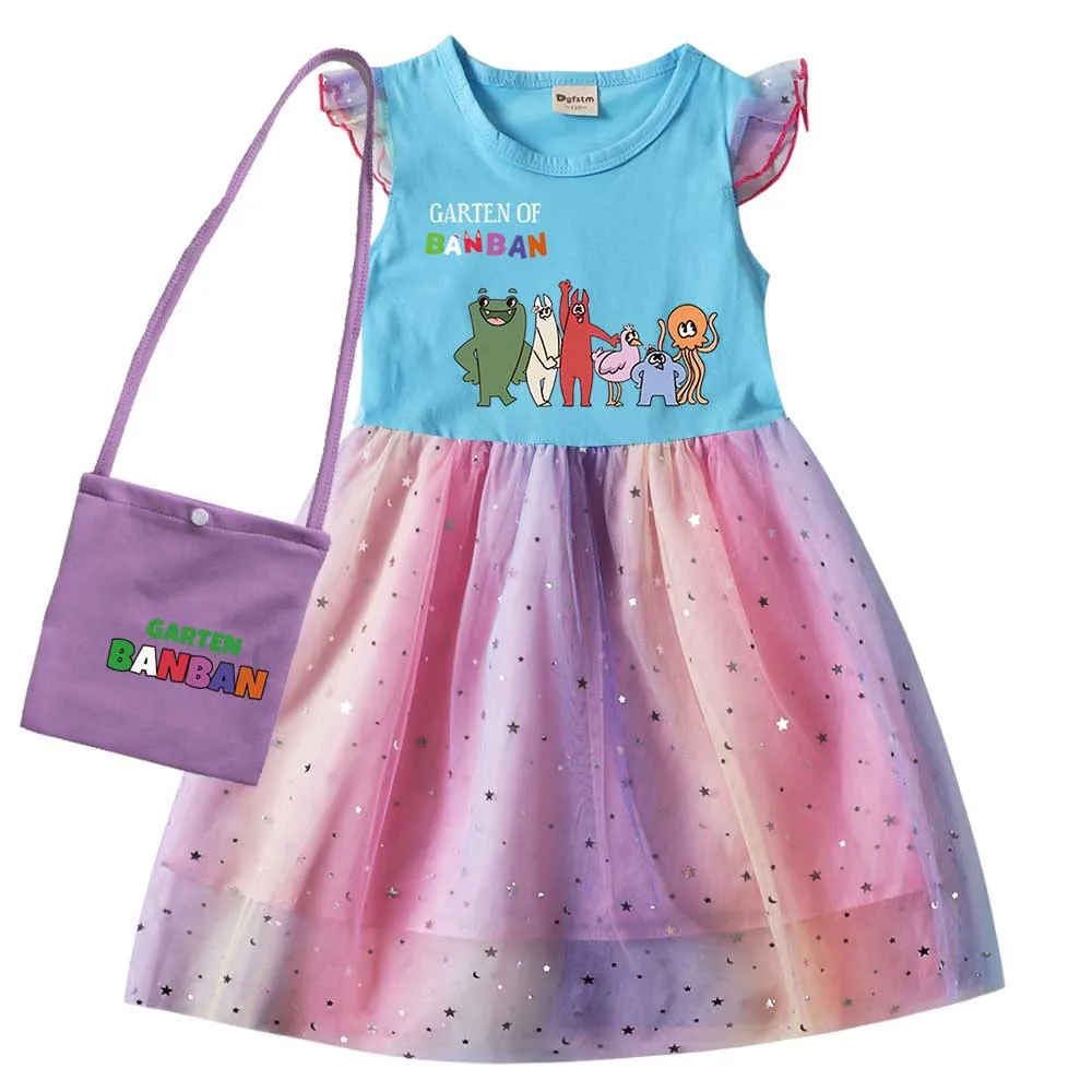 

Garden of Banban Clothes Baby Girls Short Sleeve Dresses with Small Bag Kids Cartoon Wedding Party Princess Vestidos
