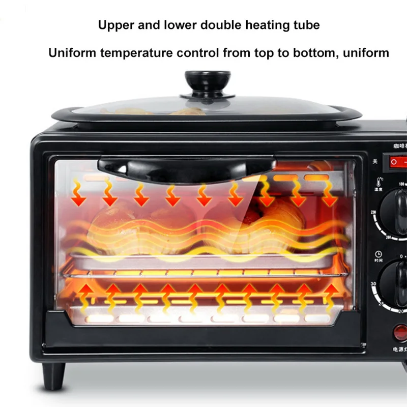 Multi Function 3in1 Breakfast Maker Electric Bread Roast Oven Steaming Coffee Pot Frying Fan In One Machine Kitchen Appliances 2