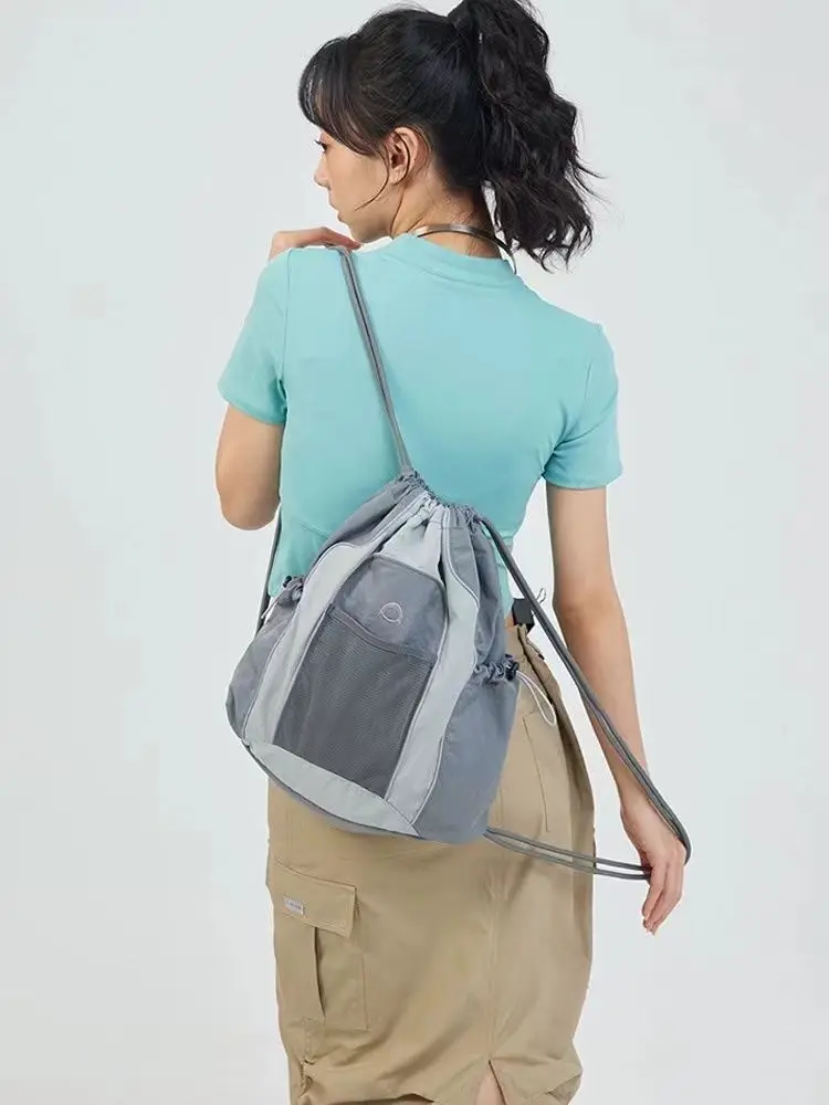 Casual Outdoor Contrast Color Drawstring Gym Hiking Bag Backpack Schoolbag Handbag Student Leisure Travel Backpack