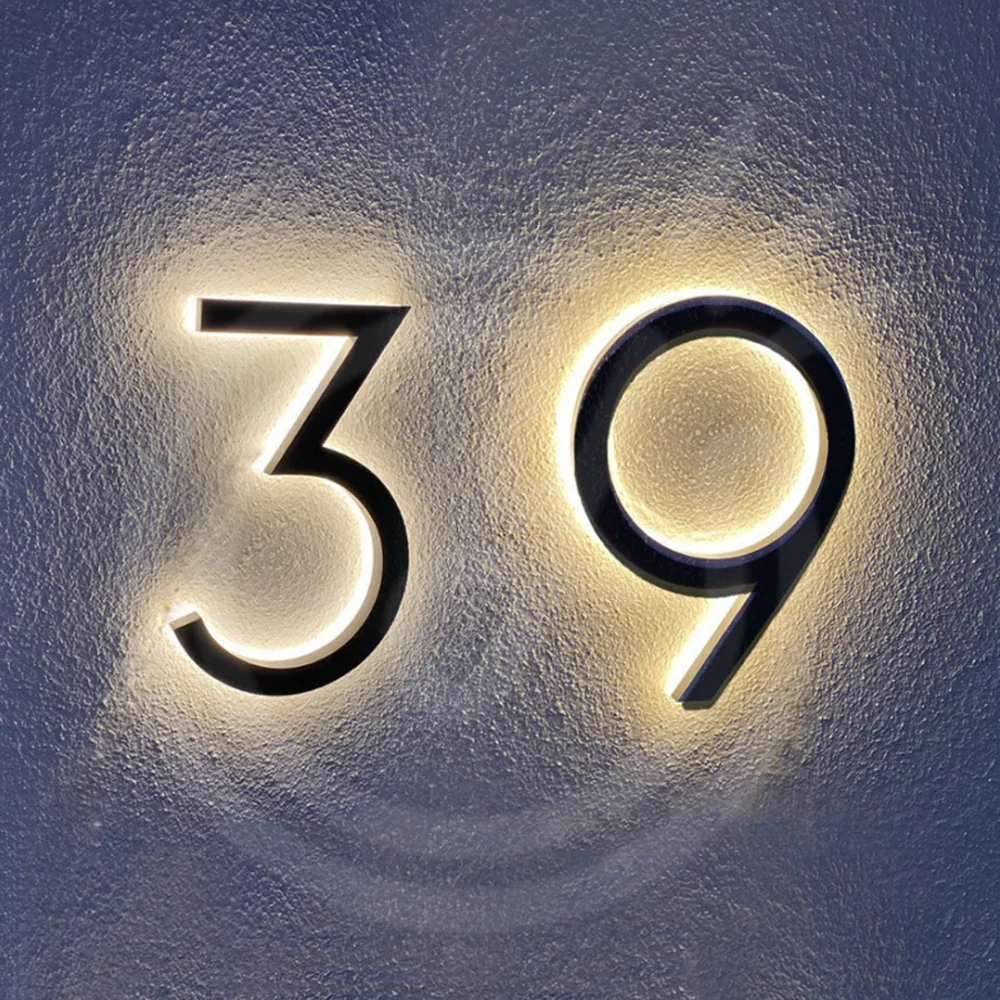 Custom LED House Number Metal Letters Sign for Business Storefront Waterproof Illuminated Backlit House Number Outdoor Signage