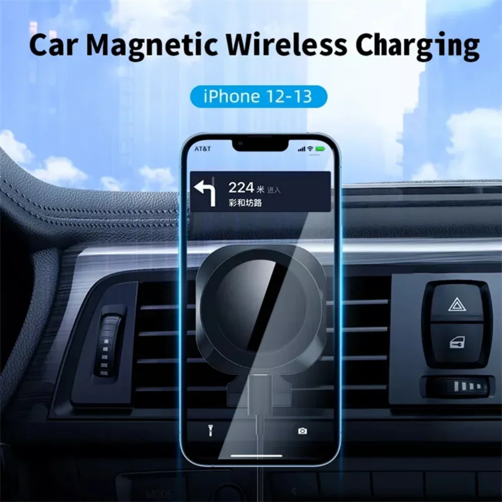 50W 빠른 자동차 무선 충전 스테이션 아이폰 15 14 13 12 프로 맥스 미니 전화에 대 한 강력한 자기 자동차 무선 충전기