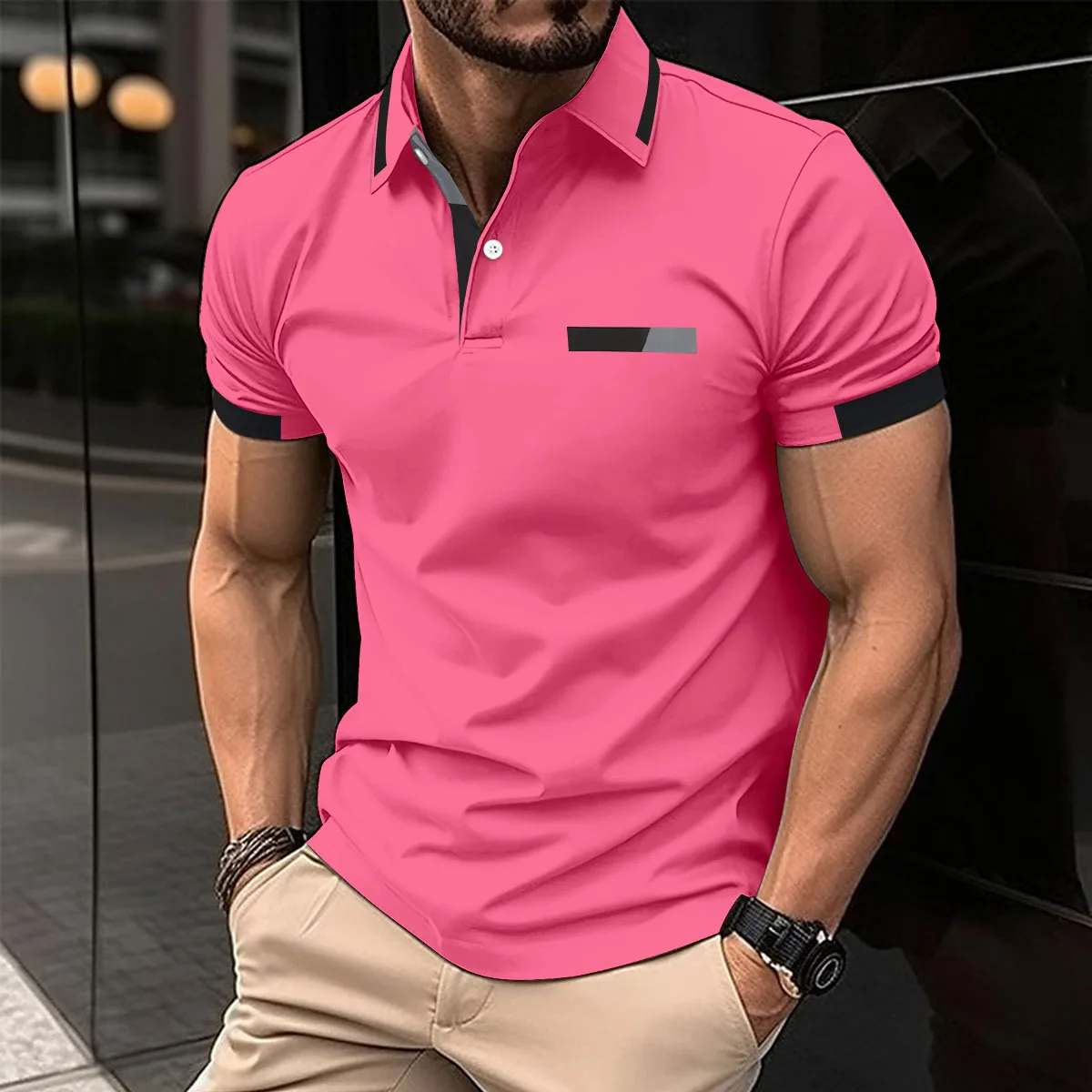 

2024 summer new men's lapel anti-hairball Polo shirt digital printed short-sleeved casual business fashion slim men's Polo shirt