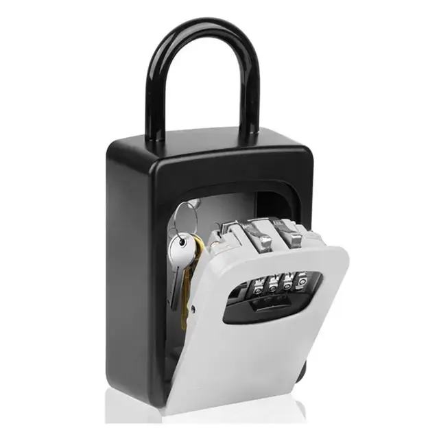 4-digit Key Lock Box Portable Combination Lockbox Wall-Mounted Key Storage Box Resettable Code Safe Security Lock Box for Home 4