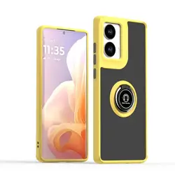 Sleek Shockproof Armor Protective Cover with Ring Stand for Motorola Moto G85 (Yellow)
