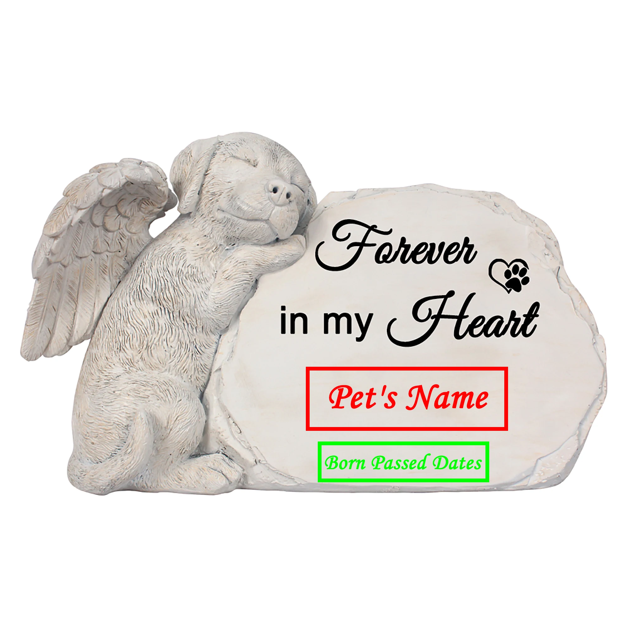 Personalized Pet Dog Memorial Stone With A Sleeping Dog Angel Statue, Grave Markers Headstone Tombstone-Forever in My Hearts