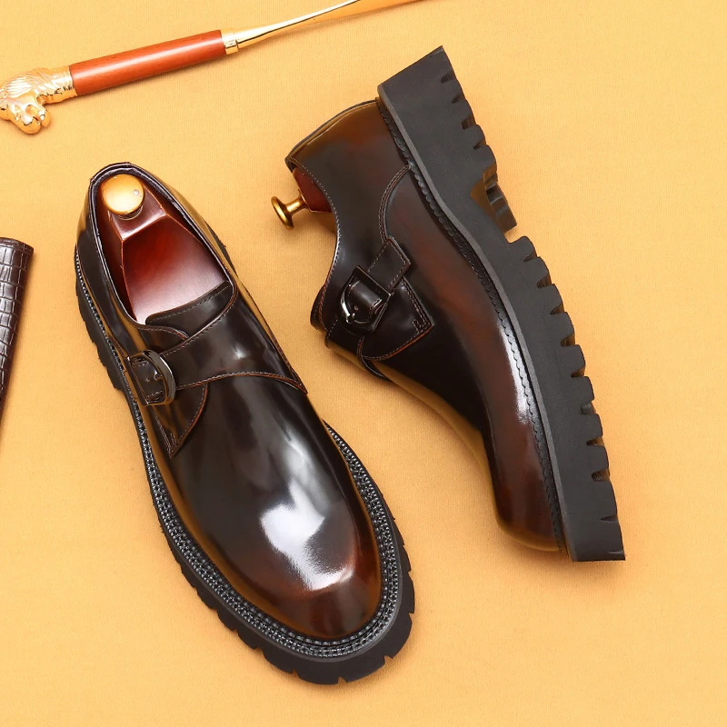 Mens Leather Dress Shoes British casual leather shoes genuine leather formal business men shoes thick soled Oxford patent Derby