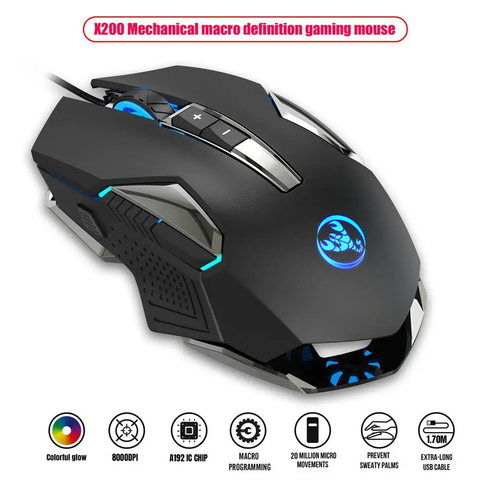 Wired Game Mouse Colorful Luminous 2 Buttons 8000dpi Adjustable 8D Ergonomic Computer Gaming Mouse For MOBA/FPS Games Computer top wireless mouse Mice