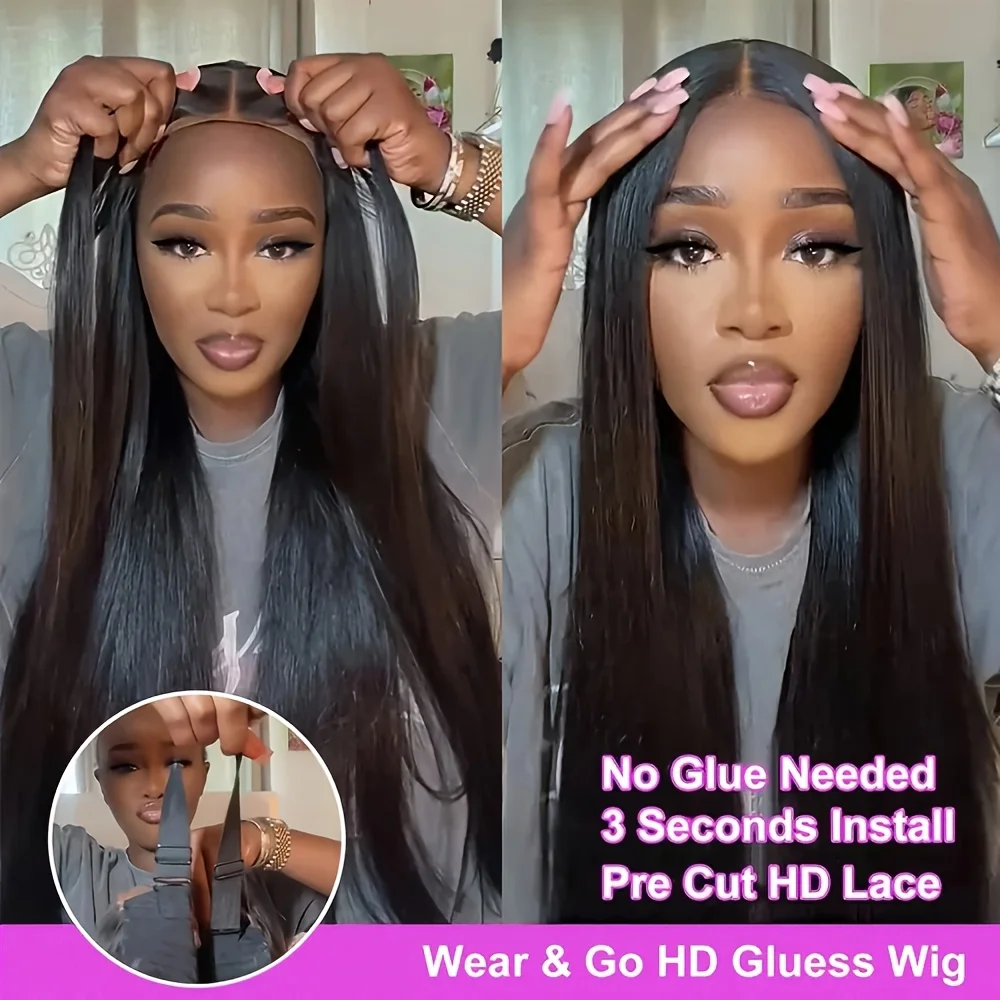 4x4 5x5 Straight Lace Front Wigs Glueless Closure Wig Black Human Hair Pre Plucked 200% Density Hd Lace Frontal Wigs Wear and Go 3
