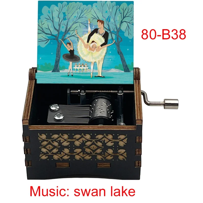 Swan Lake Music Box Black Wooden 18 Note Musical Ballet Dancer Color Print Handed Kids Toy Friends Birthday Cute Gifts music box