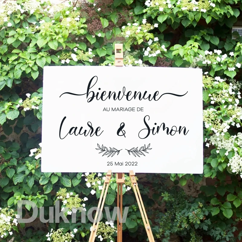Description Picture 5 of itemFrench Style Wedding Board Sticker Custom Names Date Vinyl Decal Wedding Welcome Sign Mirror Vinyl Mural Romantic Marriage Decor