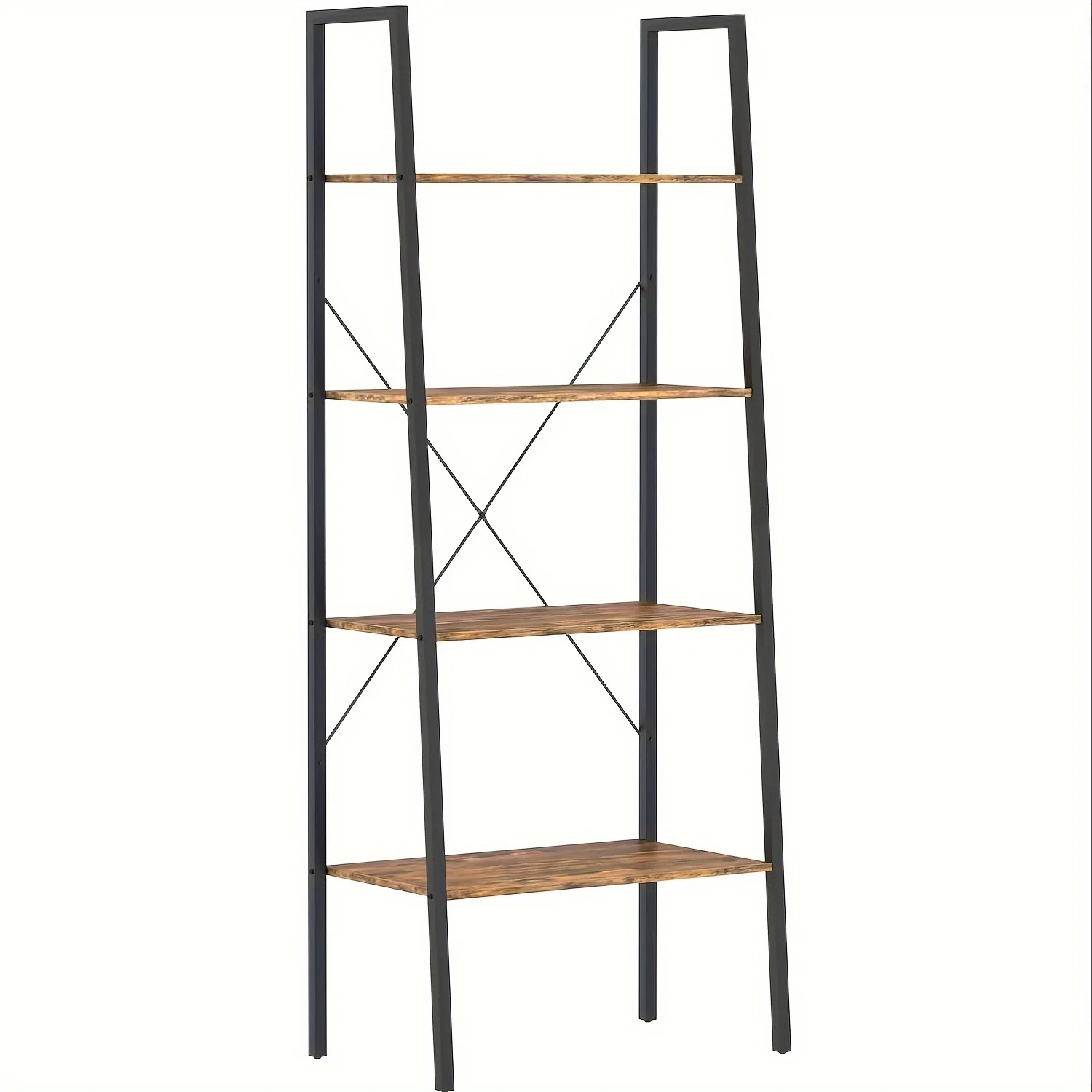 

4-Tier Ladder Bookshelf, Industrial Ladder Bookcase, Plant Shelf, Storage Shelf Organizer with Metal Frame for Living Room, Home