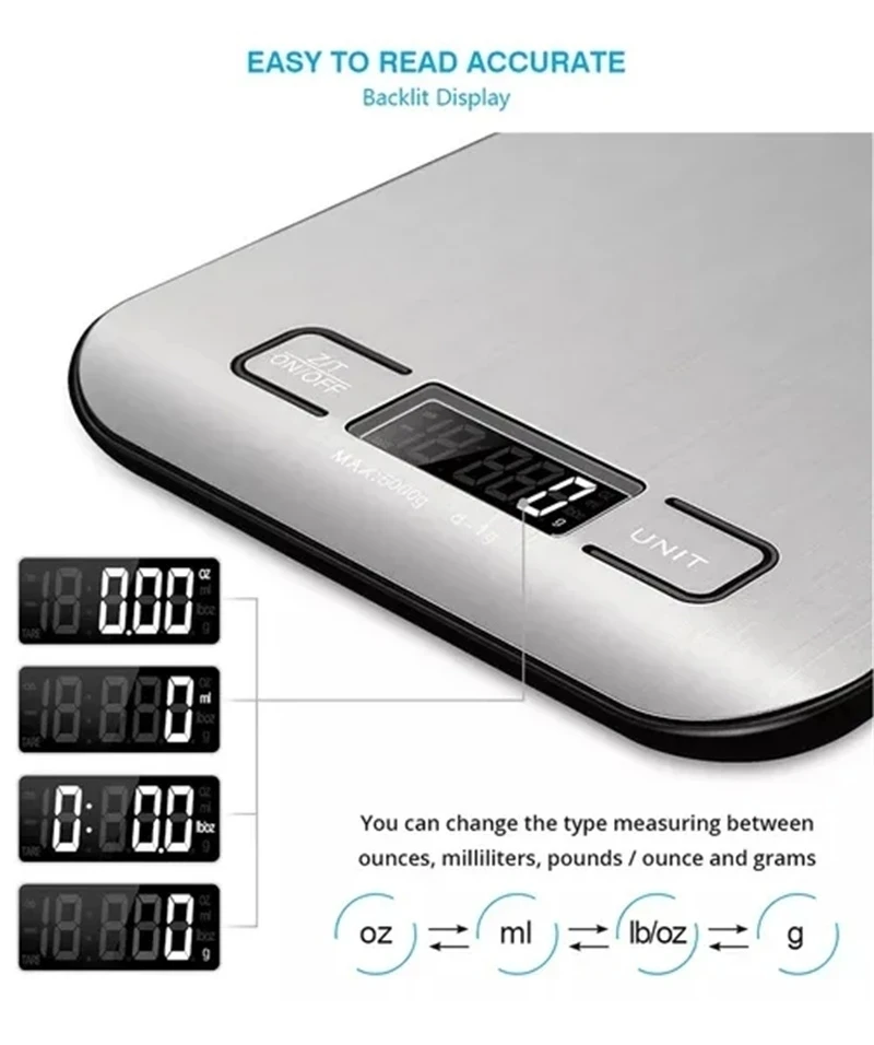 충전식 스테인레스 스틸 전자 저울, 주방 저울, 가정 쥬얼리, 음식 간식 계량, 베이킹 도구, 5kg, 10kg