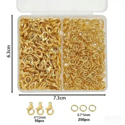 Silver Lobster Clasp & Jump Ring Jewelry - Making Kit - 300pcs (Gold color)