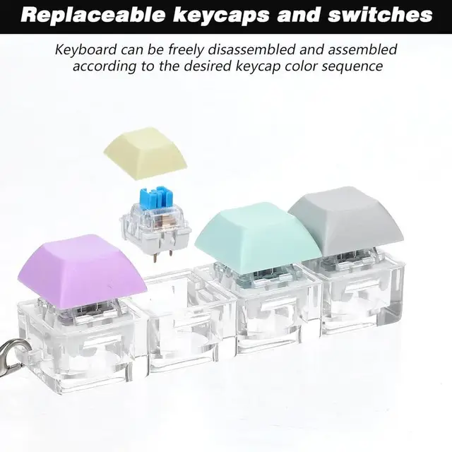 Stress Relief Keyboard Switch Tester, 4 Switches with Carabiner,  Fidget Toy for Adults, Fun Typing Experience for Kids