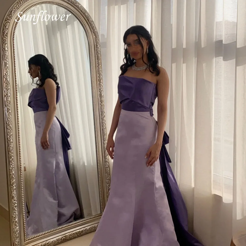 

Sunflower Strapless Formal Evening Dress 2023 Slim Backless Mermaid Bow Floor-Length Satin High-end Custom Prom Gowns