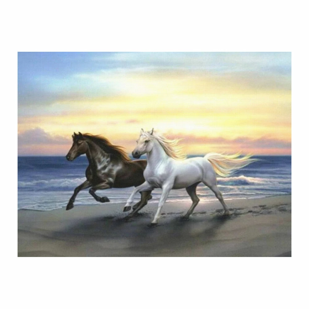 

Алмазная 5D Вышивка «сделай сам» с лошадью, крестом, бегущим на пляже, алмазная вышивка, круглая Алмазная мозаика, украшение для дома, подарок