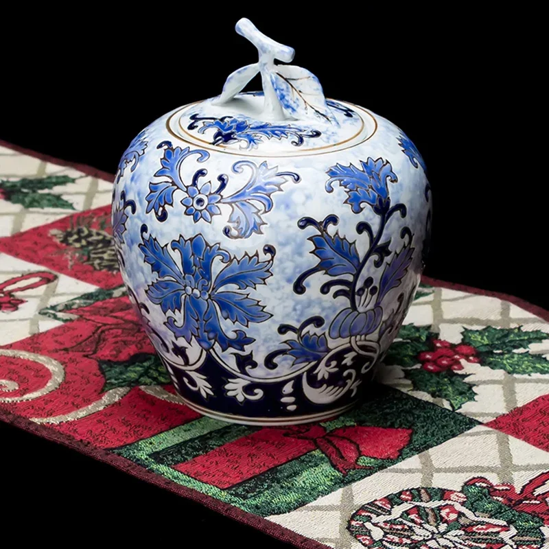 Apple Shape Storage Jar with Lid Blue and White Ceramic Canister Kitchen Food Coffee Sugar and Tea Jar Caddy Canister Porcelain 3
