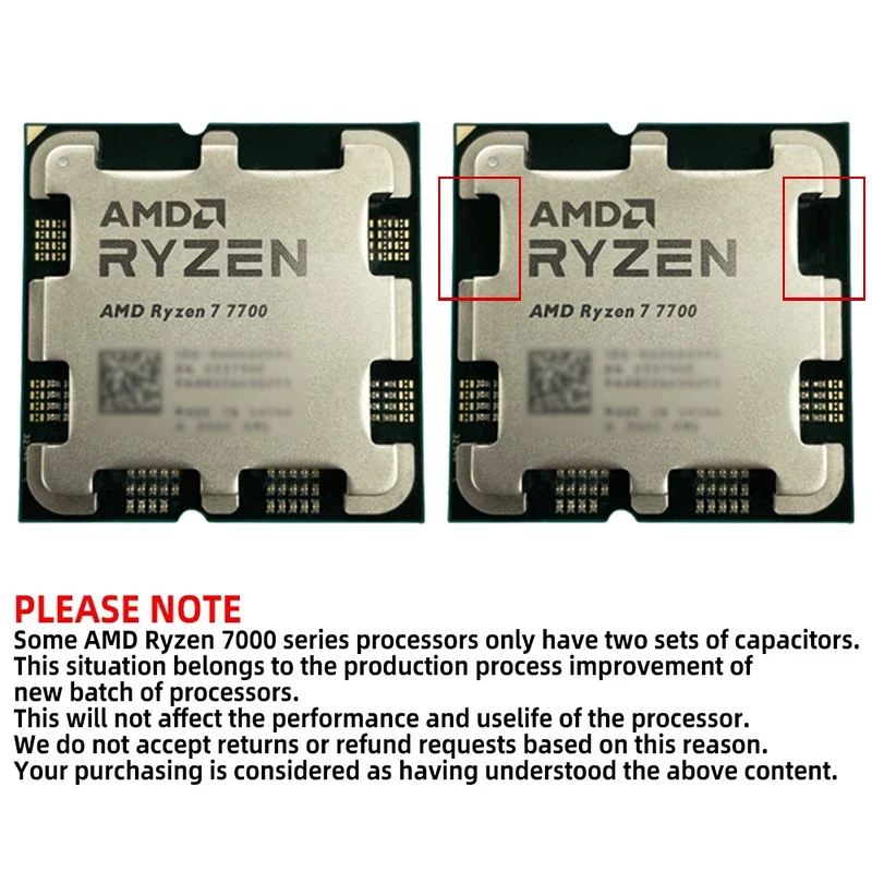 AMD 라이젠 7 7700 언락 데스크탑 게이밍 프로세서 8코어 16스레드 5.3GHz AM5 CPU 트레이 타입 (오리지널 리테일 패키지 없음)