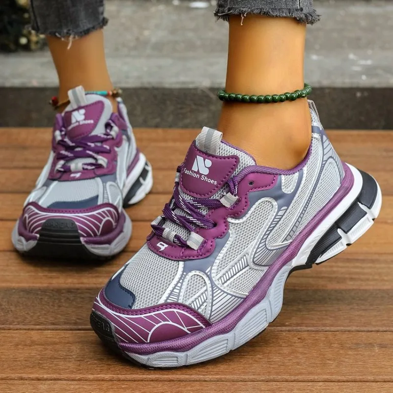 

Женские кроссовки на платформе, дышащая сетчатая прогулочная обувь, на шнуровке, Повседневная Удобная модная теннисная обувь с вулканизированной подошвой