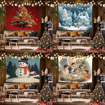 Santa Lantern Christmas Background Cloth Hanging Cloth Bedroom Bedside Decorative Wall Cloth Rental Dormitory Tapestry