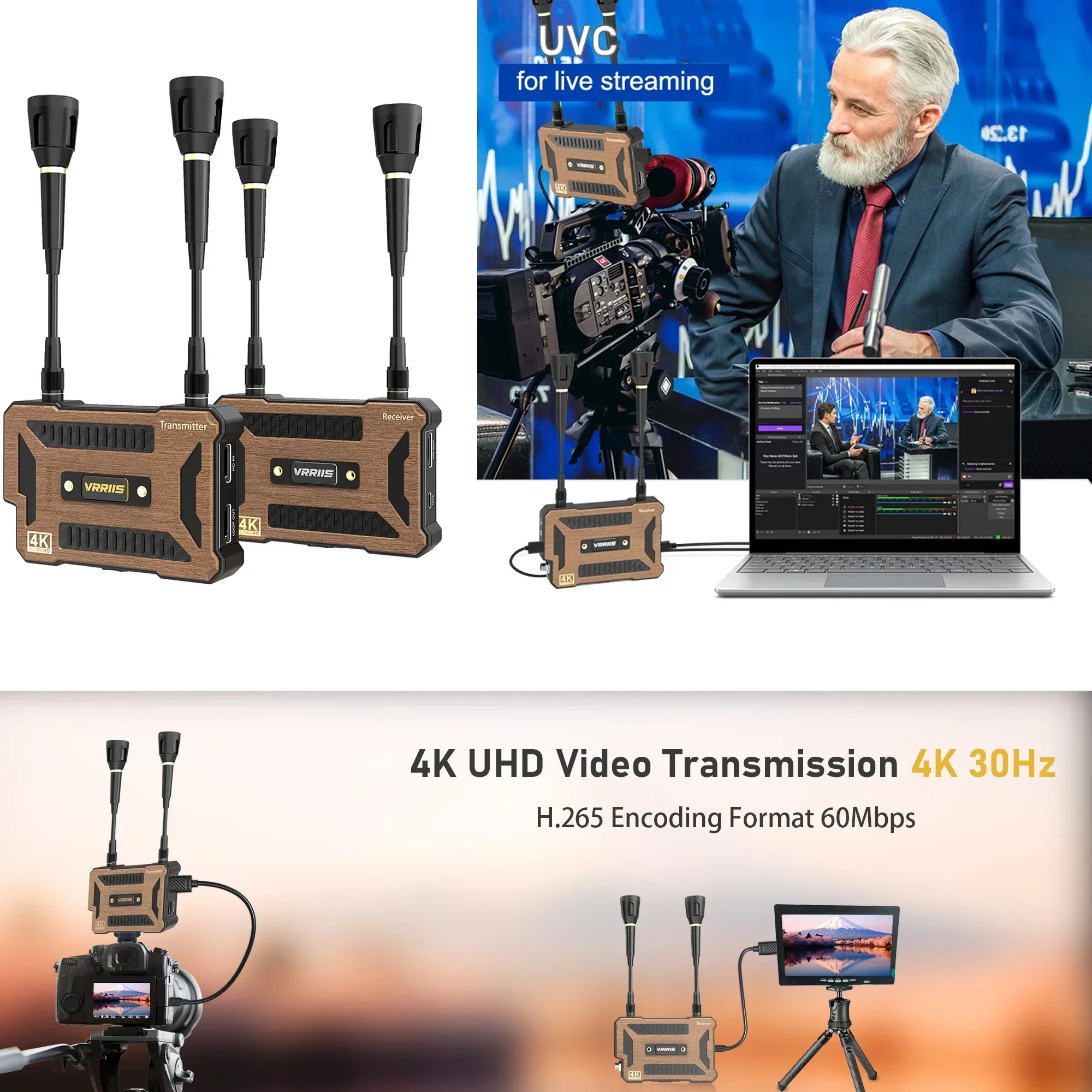 

4K Wireless HDMI Transmitter and Receiver Extender 200m UVC Video Capture Card for Camera Live Streaming Laptop PC To TV Monitor