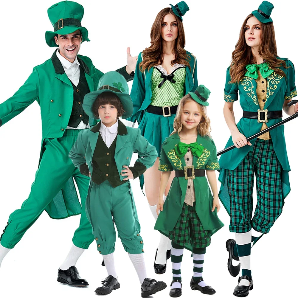 

Unisex St. Patrick's Day Irish Goblin Elf Cosplay Uniform for Adults and Kids Magician Dress Up Halloween Parent-Child Outfit