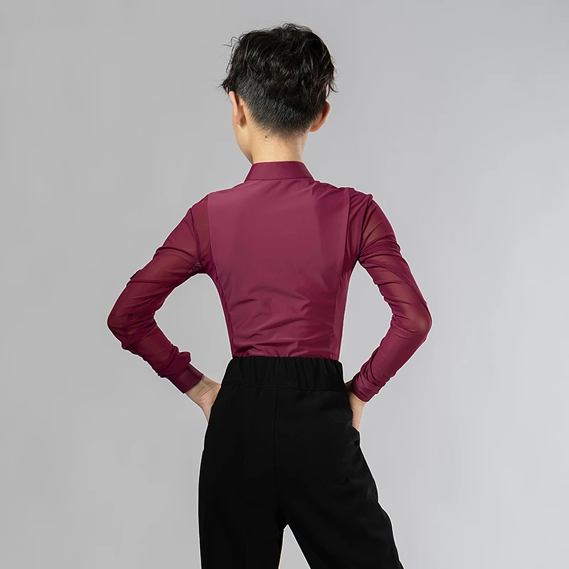 thumbnail image 2 of WaiYeeHei Boys Latin Dance Shirt - Floral Lace Mesh Long Sleeve Leotard For Salsa, Tango & Ballroom 2 of 13
