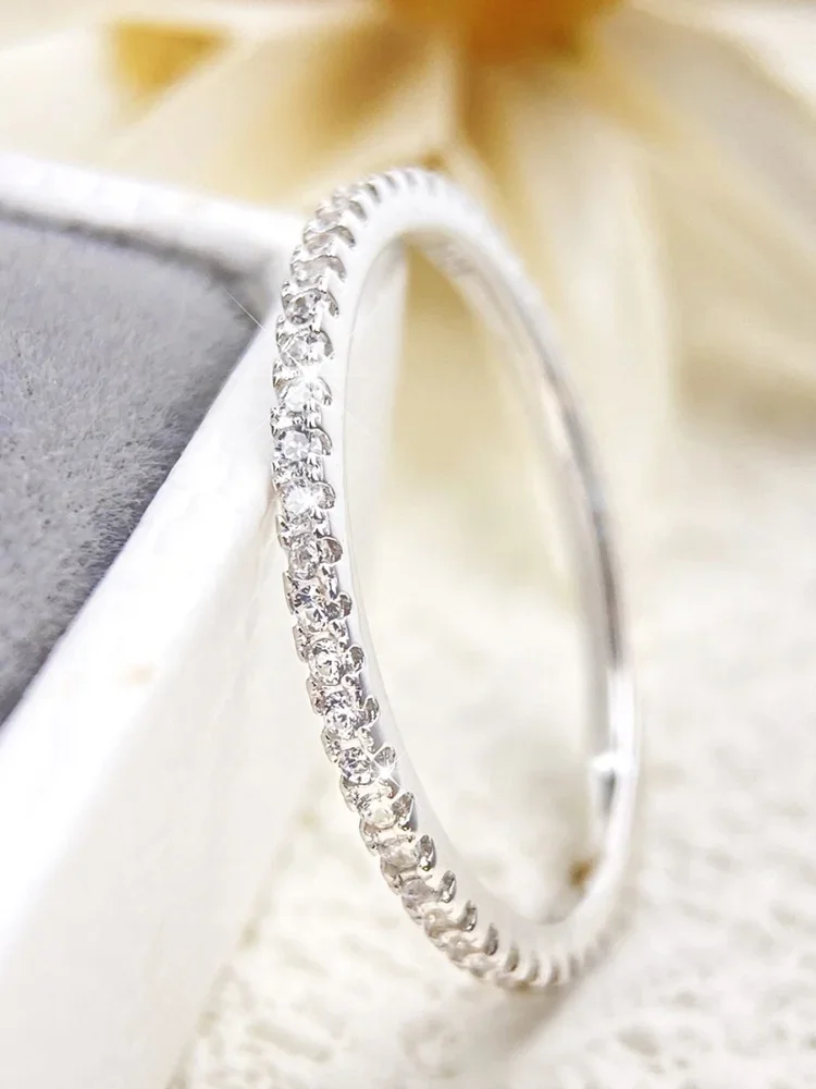 Sterling Silver Zircon Ring - Elegant Shimmer for Women, Engagement & Wedding Luxury Jewelry