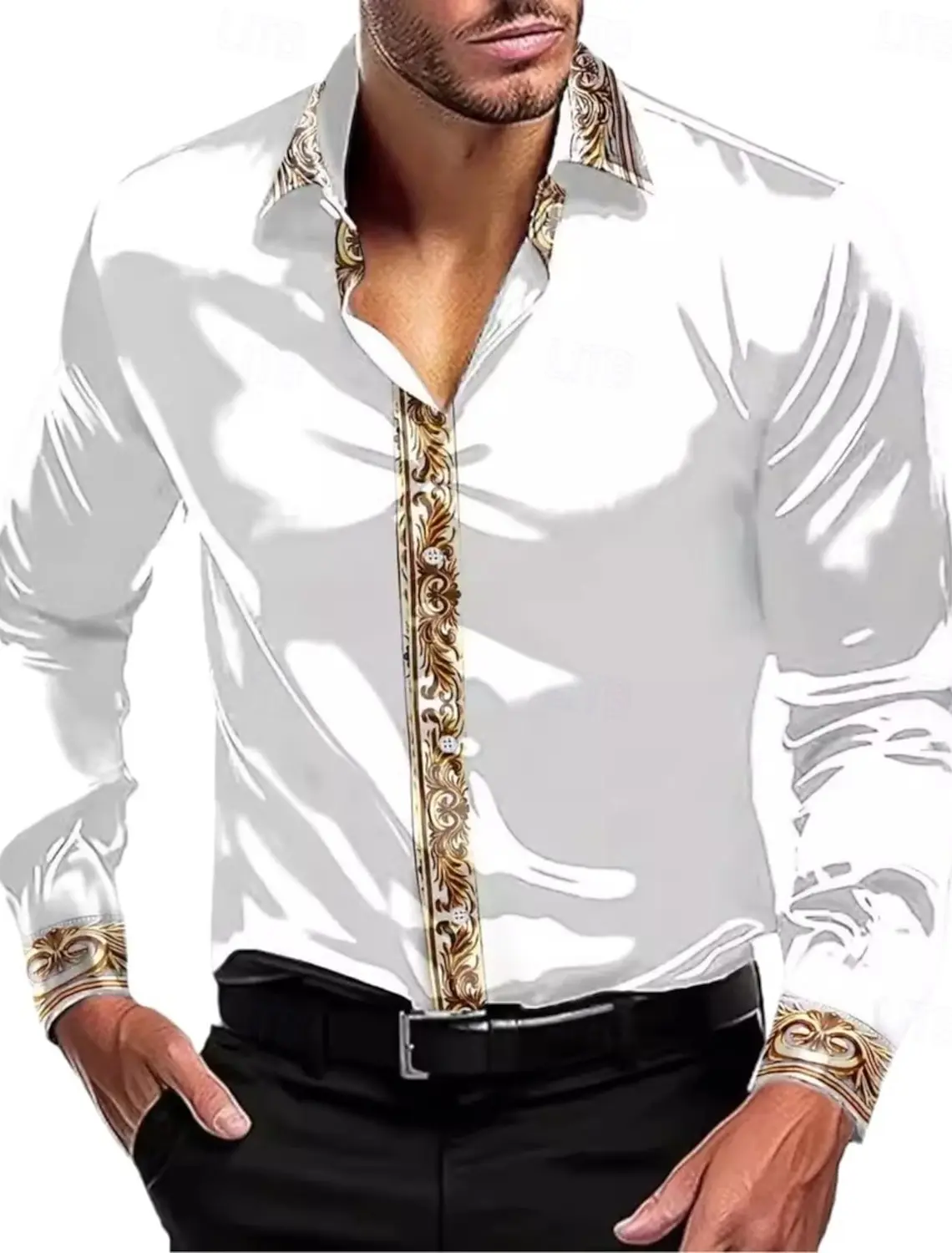 قميص رجالي، قميص عمل، قميص كاجوال، قميص بأزرار، فستان رسمي بلون عادي، تسوق يومي، زفاف، كول بأكمام طويلة