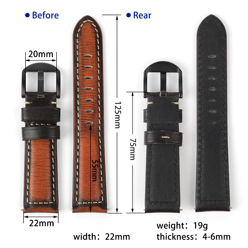 Onthelevel Vintage Watchband Orange Green Crazy Horse Genuine Leather Watch Strap Wristband Handmade Watch Accessories