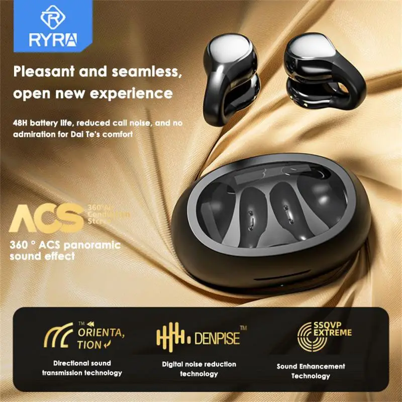 

RYRA Bone Conduction Open Ear Headset Wireless Bluetooth5.3 Earphones Bone Conduction Clip Ear TWS Stereo Sport Earbuds With Mic