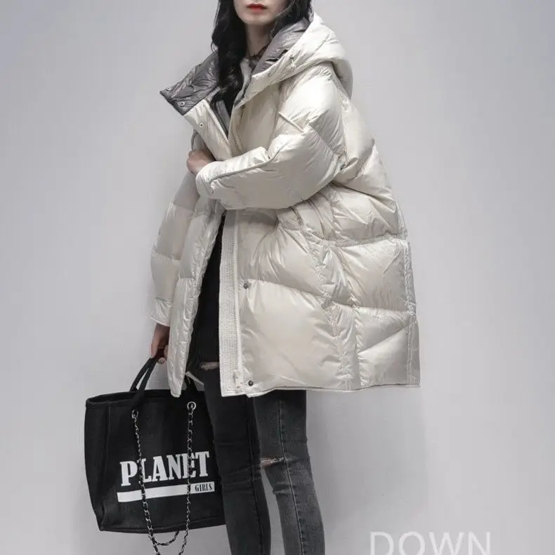 

Down Jacket Women's Winter Clothing Female New Style Loose White Duck Coat Mid-length Padded Bread G716