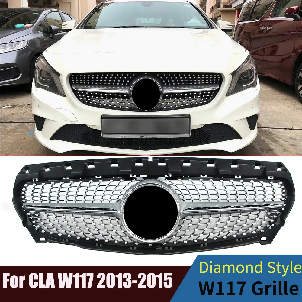 

Diamond Radiator Front Grille Grill For Mercedes CLA Class W117 2013-2015 CLA180 CLA200 CLA250