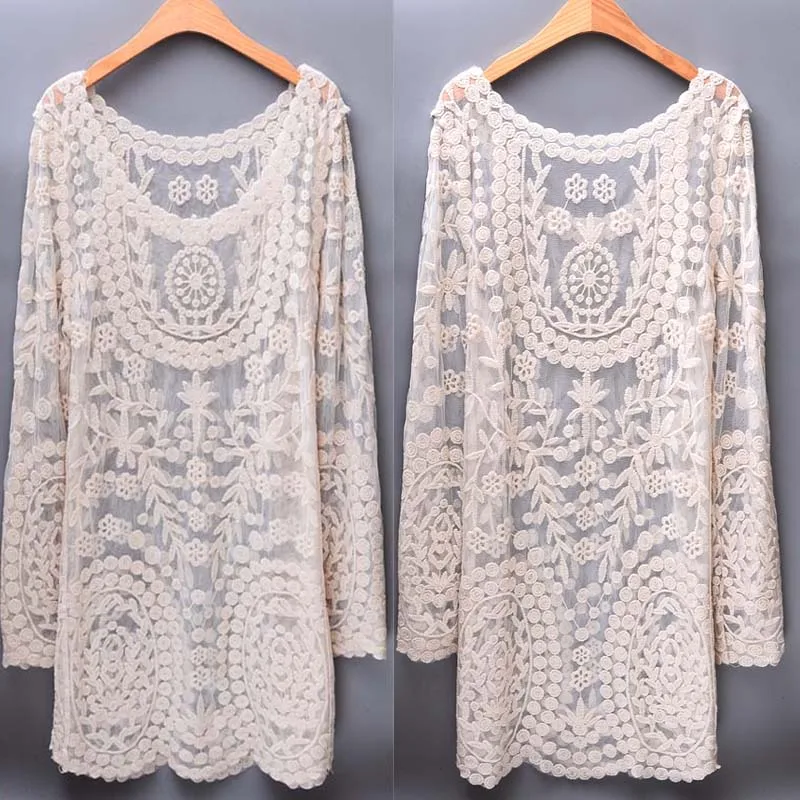 

Lace Long-Sleeved Loose Knitted Women T-Shirts Summer New 2022 Straight Causal Hollow Out Sexy Female Pulls Tops
