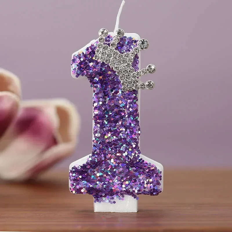 Elegant Purple Crown Numbered Birthday and Anniversary Cake Topper Candles for Princess Celebrations