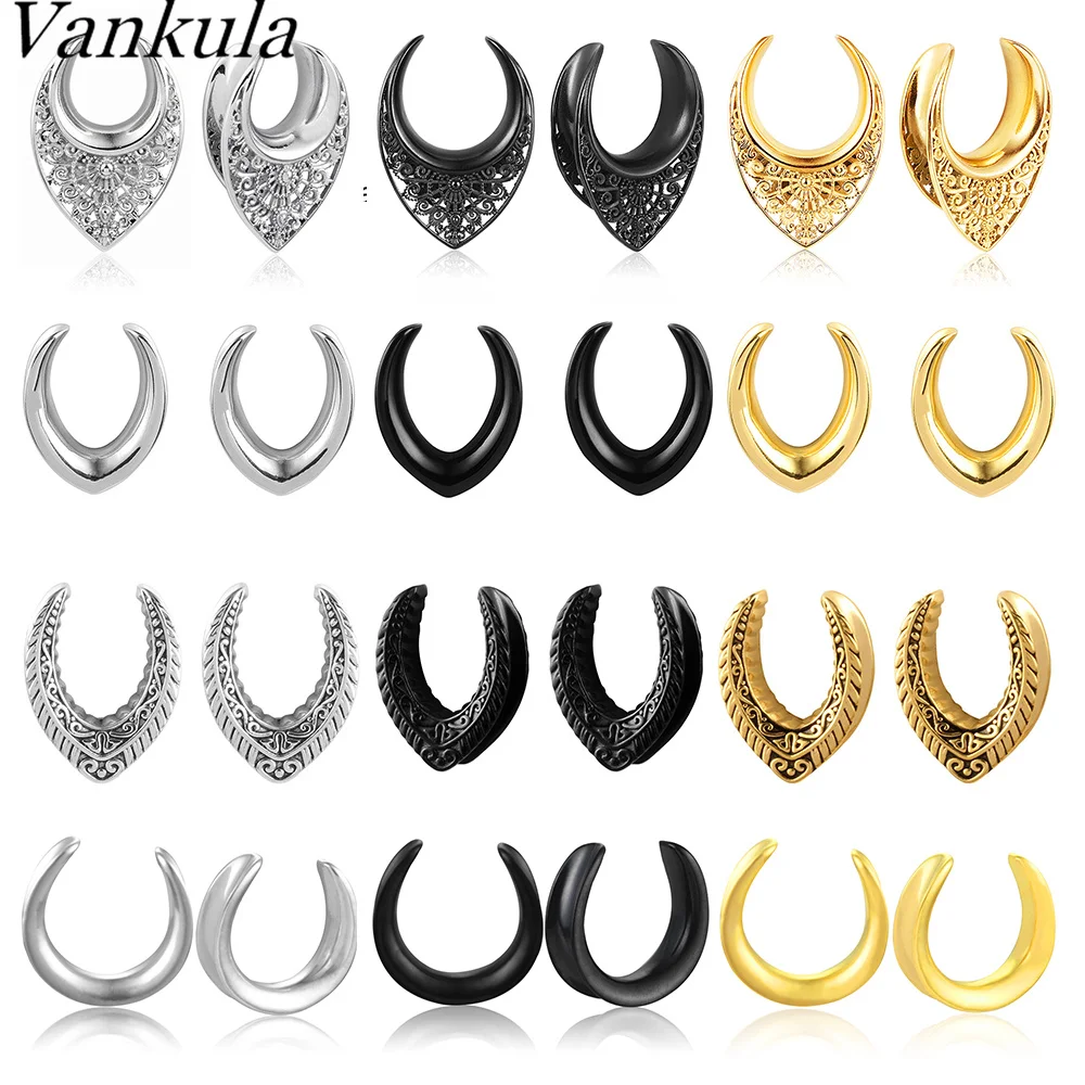 

Vankula 10pc Popular Stainless Steel Hollow Petal Flower Saddle Ear Gauges Expanders Body Piercing Jewelry Earring Plugs Tunnels