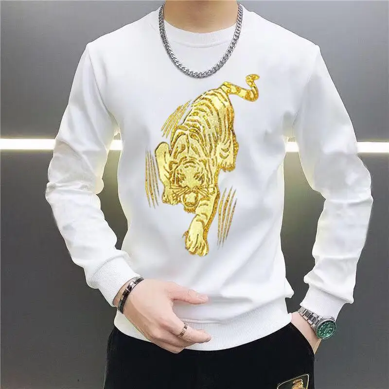 Men's hoodies Spring and Autumn Distinctive Fashion Slim-fit Tiger Print Fashionable Handsome Long-sleeved Sweatshirts Top