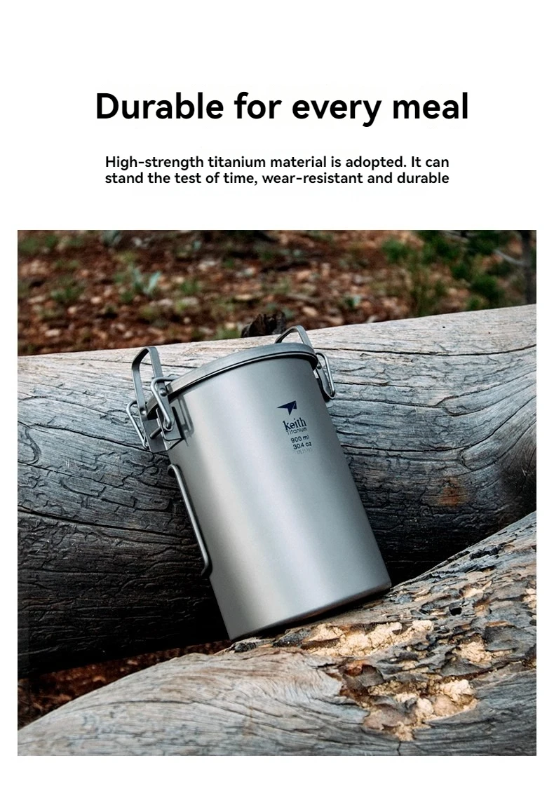Description Picture 4 of itemKeith Outdoor Pure Titanium Cooking Stew Pot Camping and Picnic Supplies Rice Stew Soup Set Pot Utensils Rice Cooker