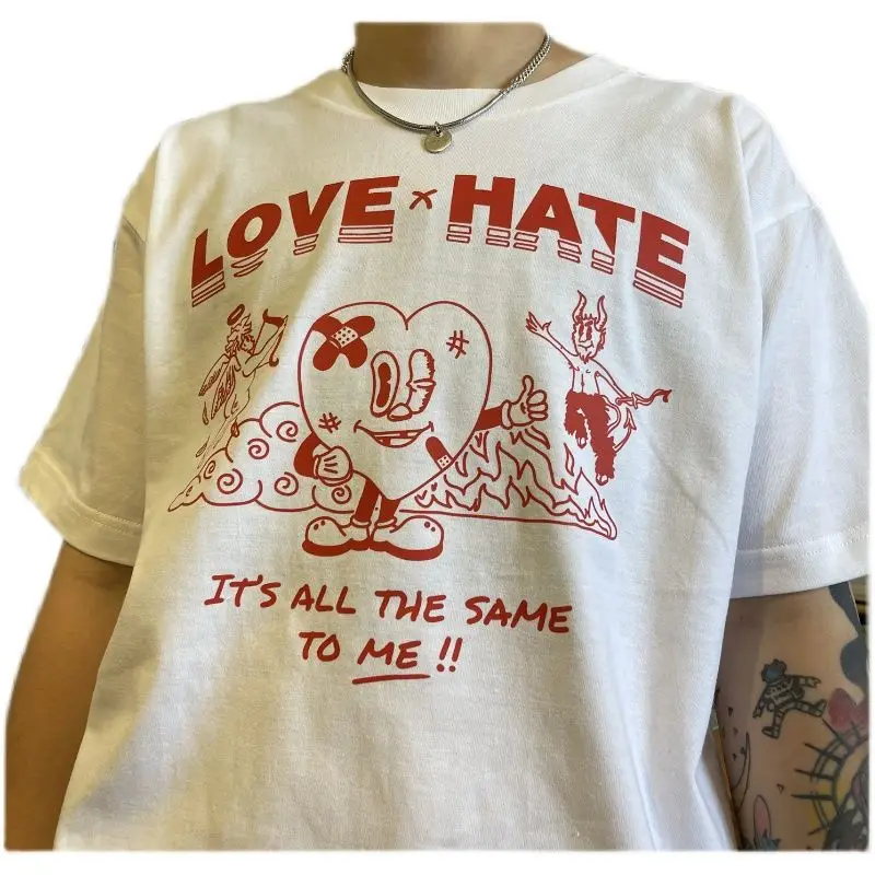 

Angel and Demon Love&Hate Fashion Brand Men's and Women's Summer Short Sleeve T-shirt Couple Print TEE