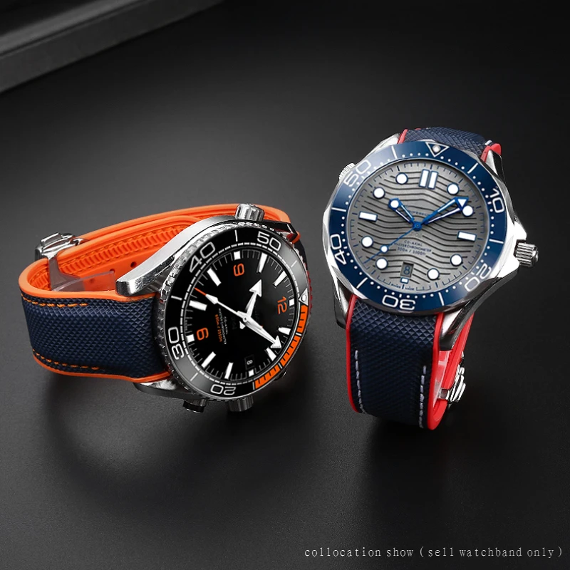Cinturino Curvo 20Mm 22Mm Per Omega Seamaster 300 007 Ocean At150 Universe Ocean Fabric Nylon Rubber Men Cinturino Impermeabile