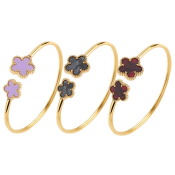 Gold Plated Clover Flower Open Bangle Bracelet 1