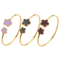 Adjustable Stainless Steel Gold-Plated Five-Leaf Flower Open Bangle Classic For Man Woman Luxury Party Jewelry Lucky Clover 1