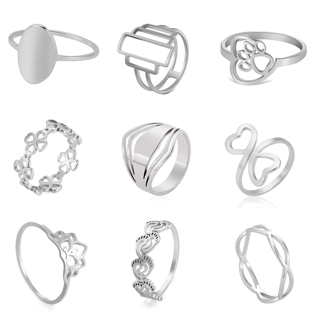 Teamer Edelstahl ringe für Frauen Blumen herz verstellbarer Fingerring Mode Party Schmuck geometrische ästhetische offene Ring