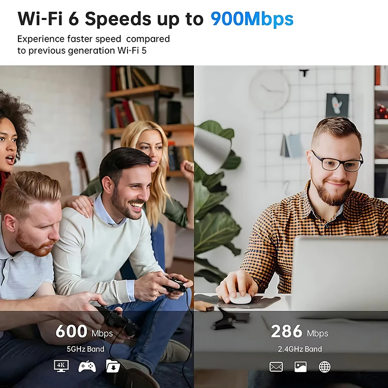 AX900 WIFI6 USB 어댑터 2 IN 1 블루투스 5.4 듀얼 밴드 2.4G&5GHz 900Mbps WiFi 6 802.11AX 고속 무선 네트워크 카드 수신기 동글 PC 노트북 WIN 10/11 드라