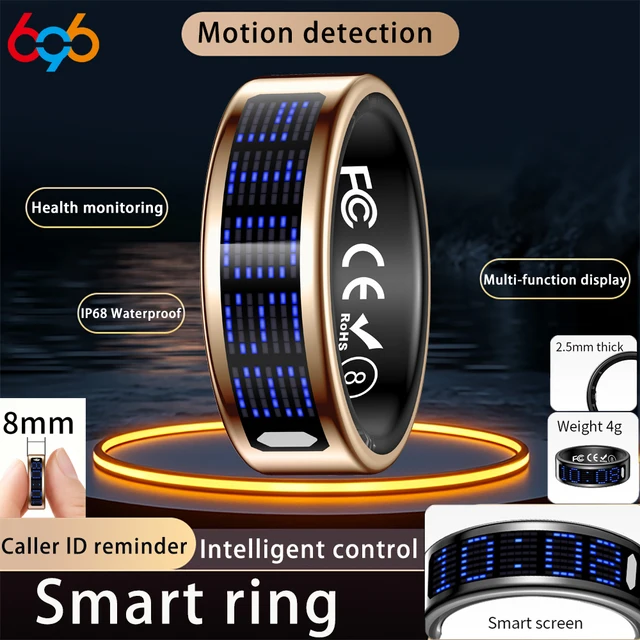 New Ultra-thin Lightweight Smart Ring Multi-functional Display Heartrate Health Caller ID Reminder Motion Detection Waterproof